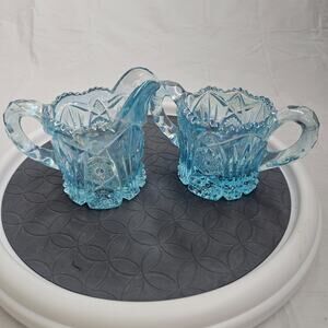 Vintage Imperial Glass Irridescent Blue Cream and Sugar
